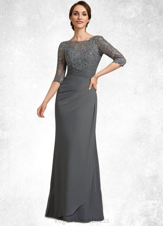 Aubrey Sheath/Column Scoop Neck Floor-Length Chiffon Lace Mother of the Bride Dress With Ruffle DL126P0014703