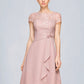 Frida A-Line Scoop Neck Knee-Length Chiffon Lace Mother of the Bride Dress With Beading Flower(s) Sequins Cascading Ruffles DL126P0014704