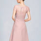 Frida A-Line Scoop Neck Knee-Length Chiffon Lace Mother of the Bride Dress With Beading Flower(s) Sequins Cascading Ruffles DL126P0014704