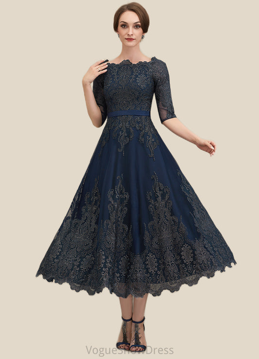 London A-Line Scoop Neck Tea-Length Lace Mother of the Bride Dress DL126P0014705