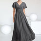 Peyton A-Line V-neck Ankle-Length Chiffon Mother of the Bride Dress With Ruffle Beading DL126P0014709