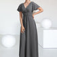 Peyton A-Line V-neck Ankle-Length Chiffon Mother of the Bride Dress With Ruffle Beading DL126P0014709