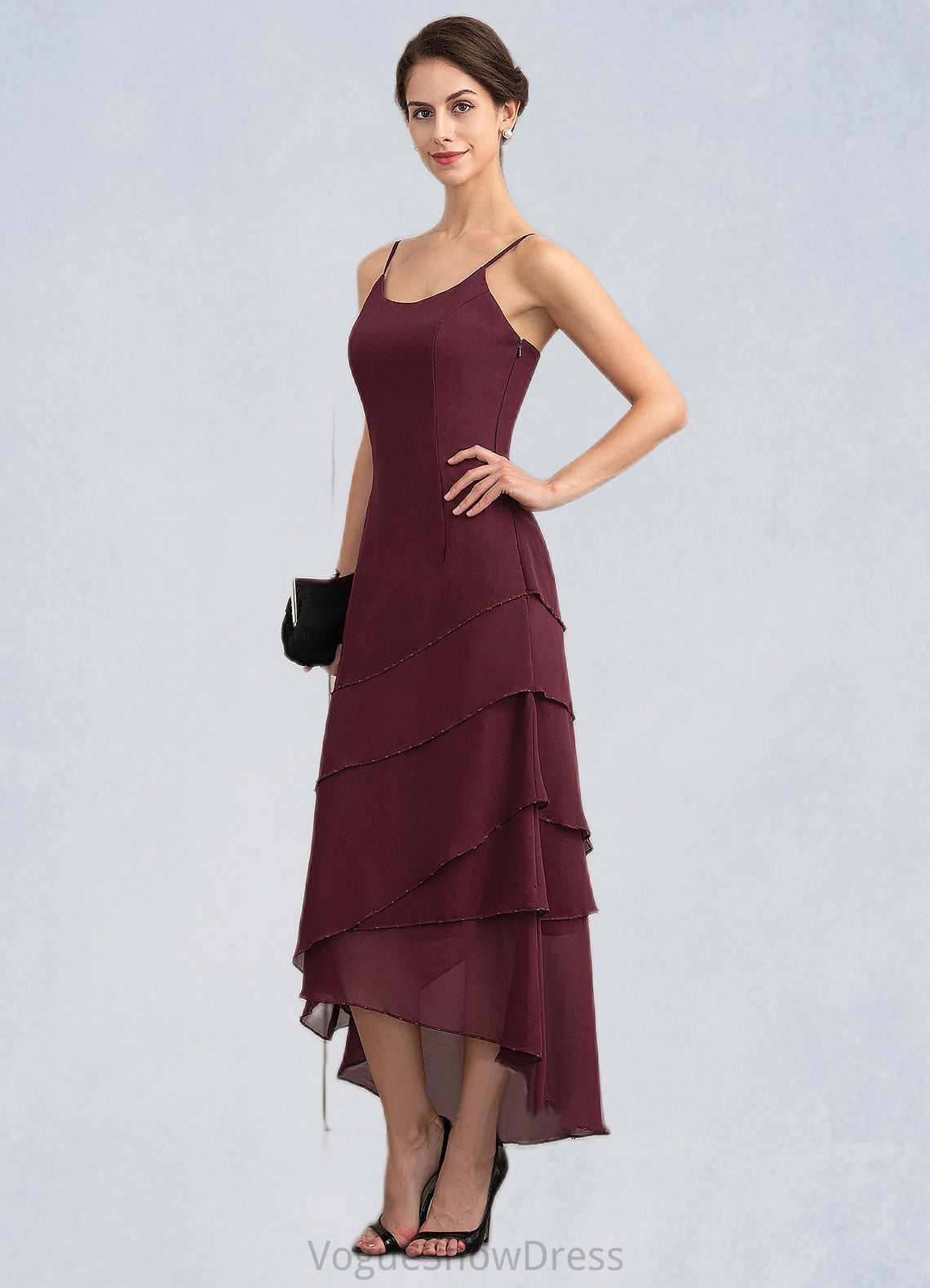 Maureen A-Line Scoop Neck Asymmetrical Chiffon Mother of the Bride Dress With Beading DL126P0014710