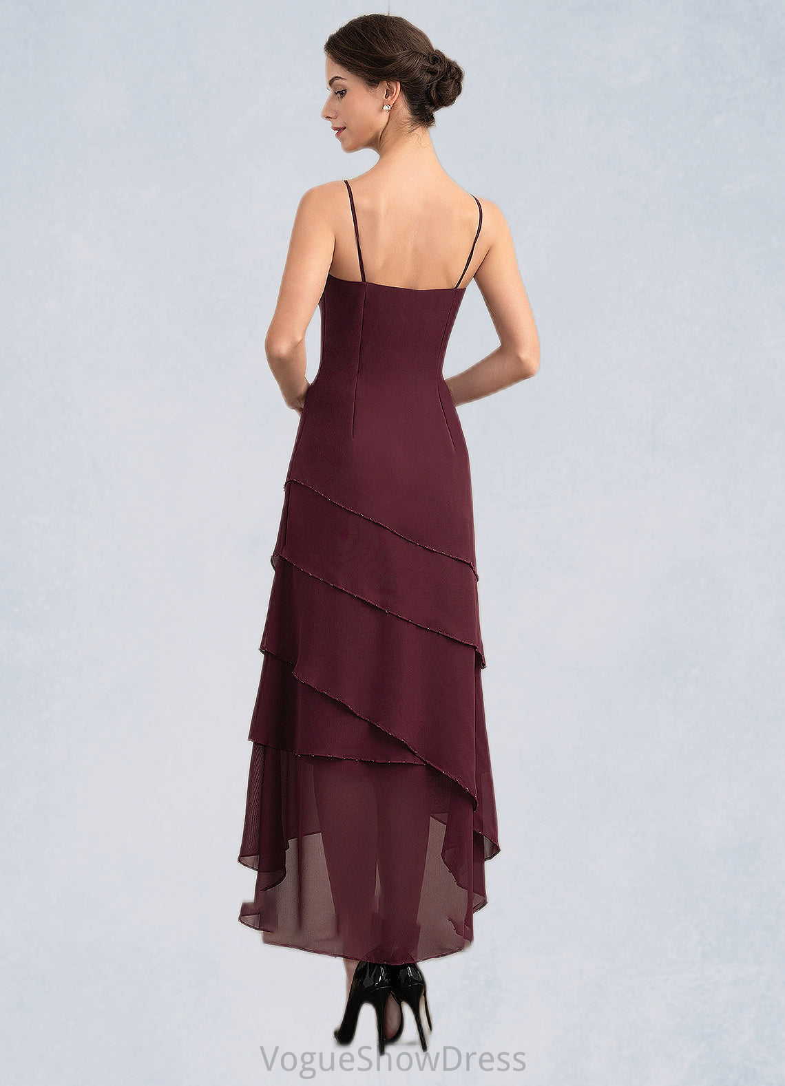 Maureen A-Line Scoop Neck Asymmetrical Chiffon Mother of the Bride Dress With Beading DL126P0014710