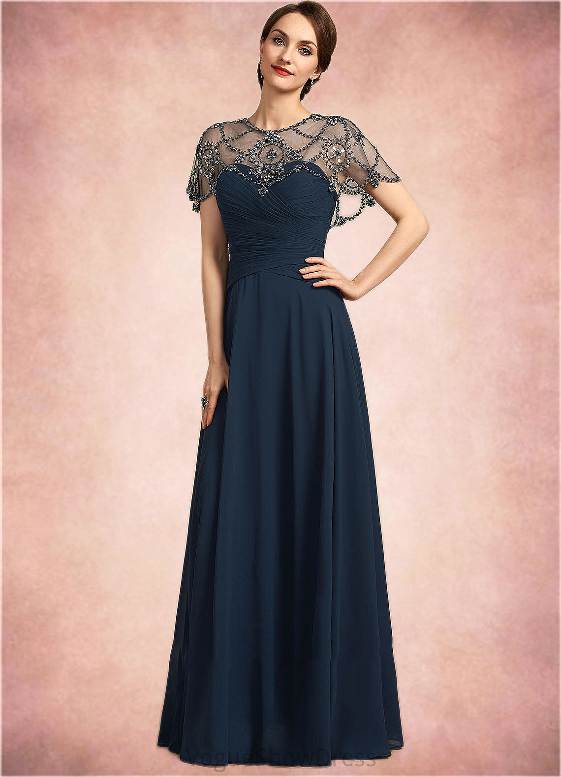 Carlee A-Line Scoop Neck Floor-Length Chiffon Mother of the Bride Dress With Ruffle Beading Sequins DL126P0014711