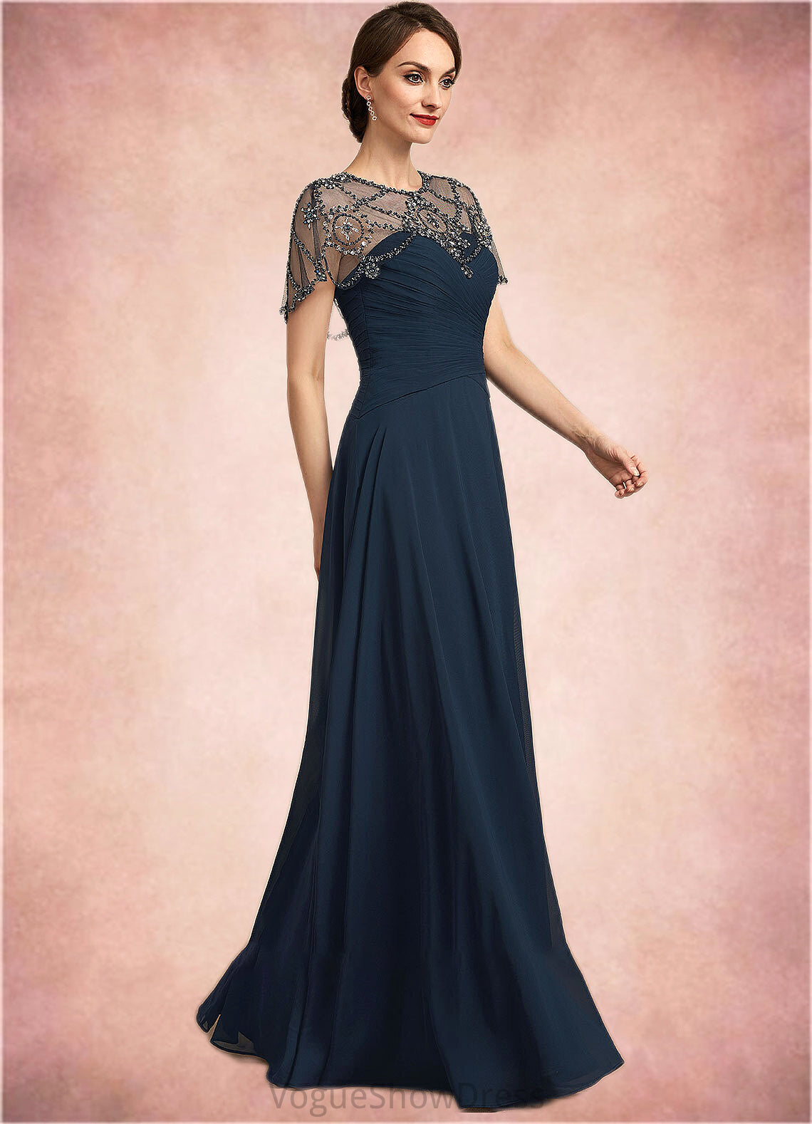 Carlee A-Line Scoop Neck Floor-Length Chiffon Mother of the Bride Dress With Ruffle Beading Sequins DL126P0014711