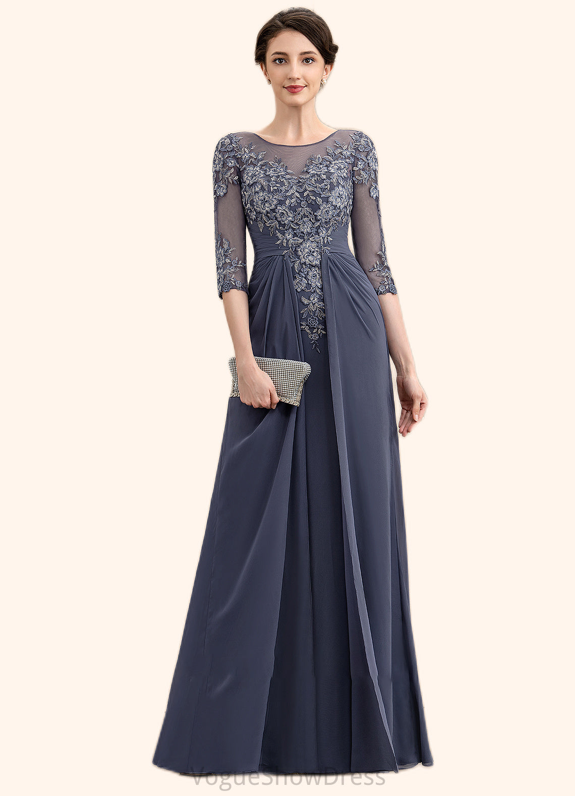 Delilah A-Line Scoop Neck Floor-Length Chiffon Lace Mother of the Bride Dress DL126P0014712