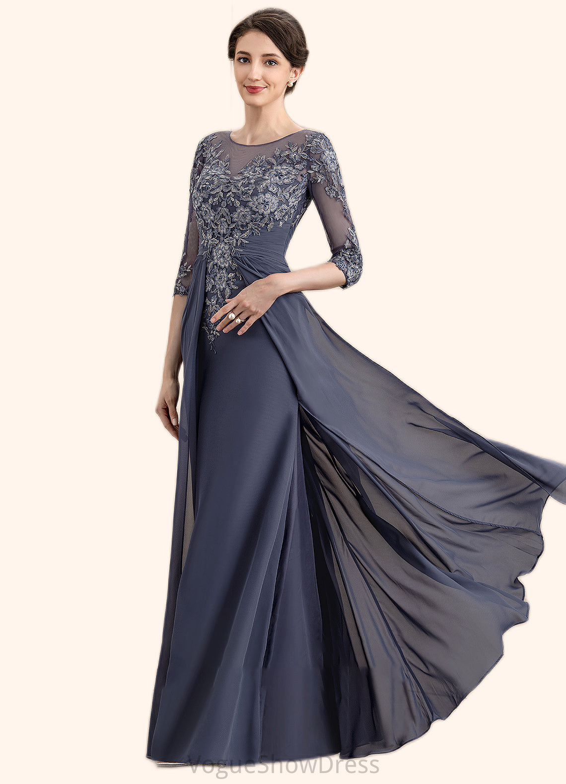 Delilah A-Line Scoop Neck Floor-Length Chiffon Lace Mother of the Bride Dress DL126P0014712