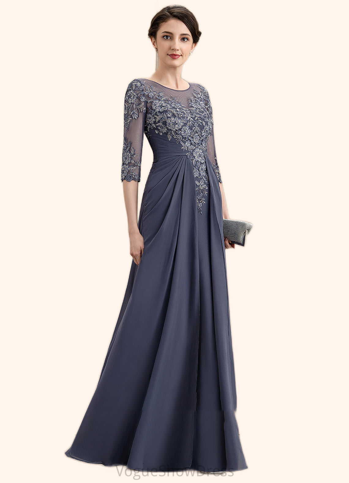 Delilah A-Line Scoop Neck Floor-Length Chiffon Lace Mother of the Bride Dress DL126P0014712