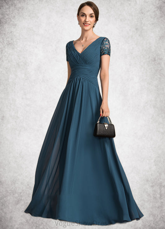 Lola A-Line V-neck Floor-Length Chiffon Mother of the Bride Dress With Lace DL126P0014713