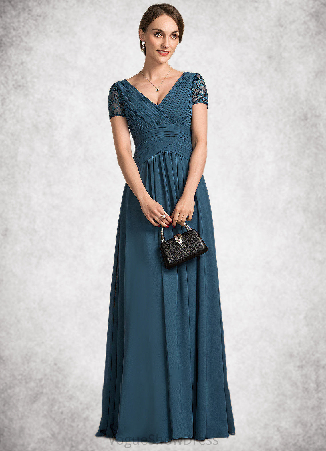 Lola A-Line V-neck Floor-Length Chiffon Mother of the Bride Dress With Lace DL126P0014713