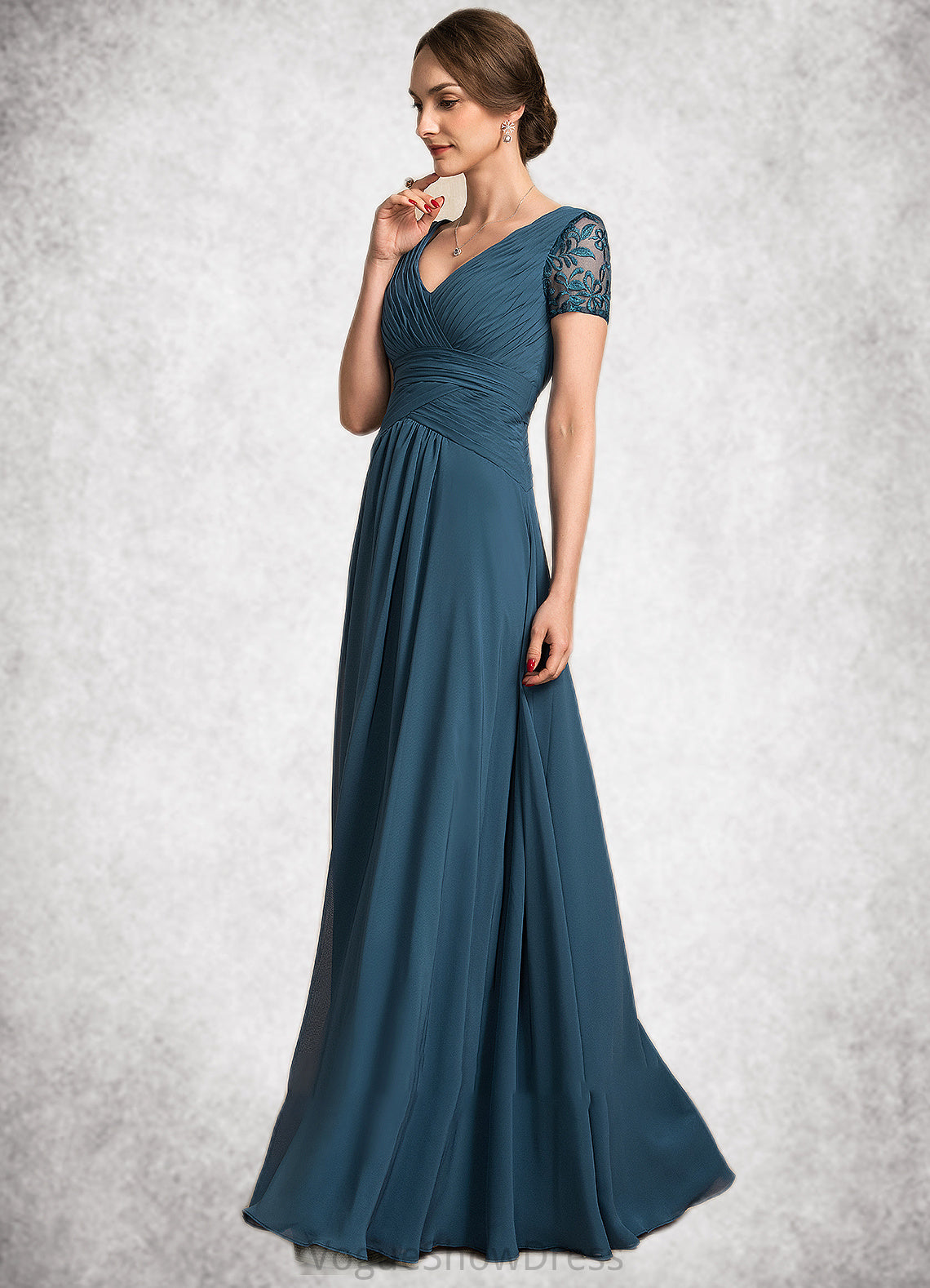 Lola A-Line V-neck Floor-Length Chiffon Mother of the Bride Dress With Lace DL126P0014713