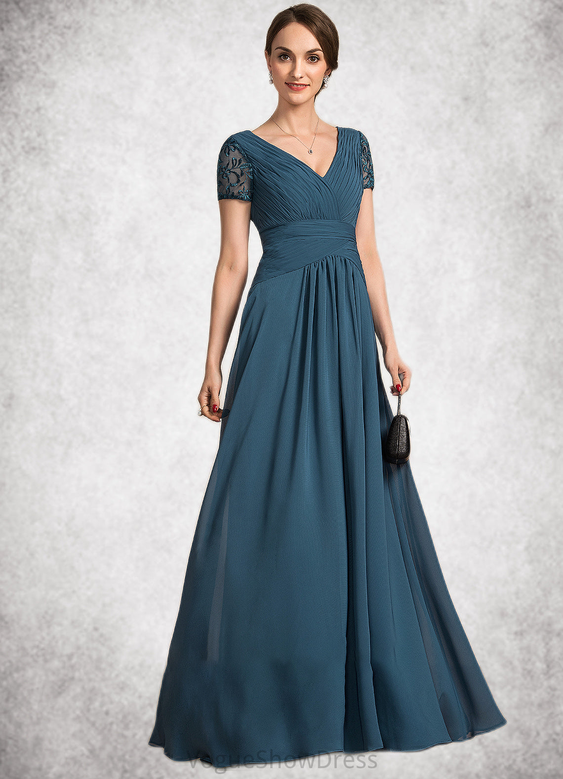 Lola A-Line V-neck Floor-Length Chiffon Mother of the Bride Dress With Lace DL126P0014713