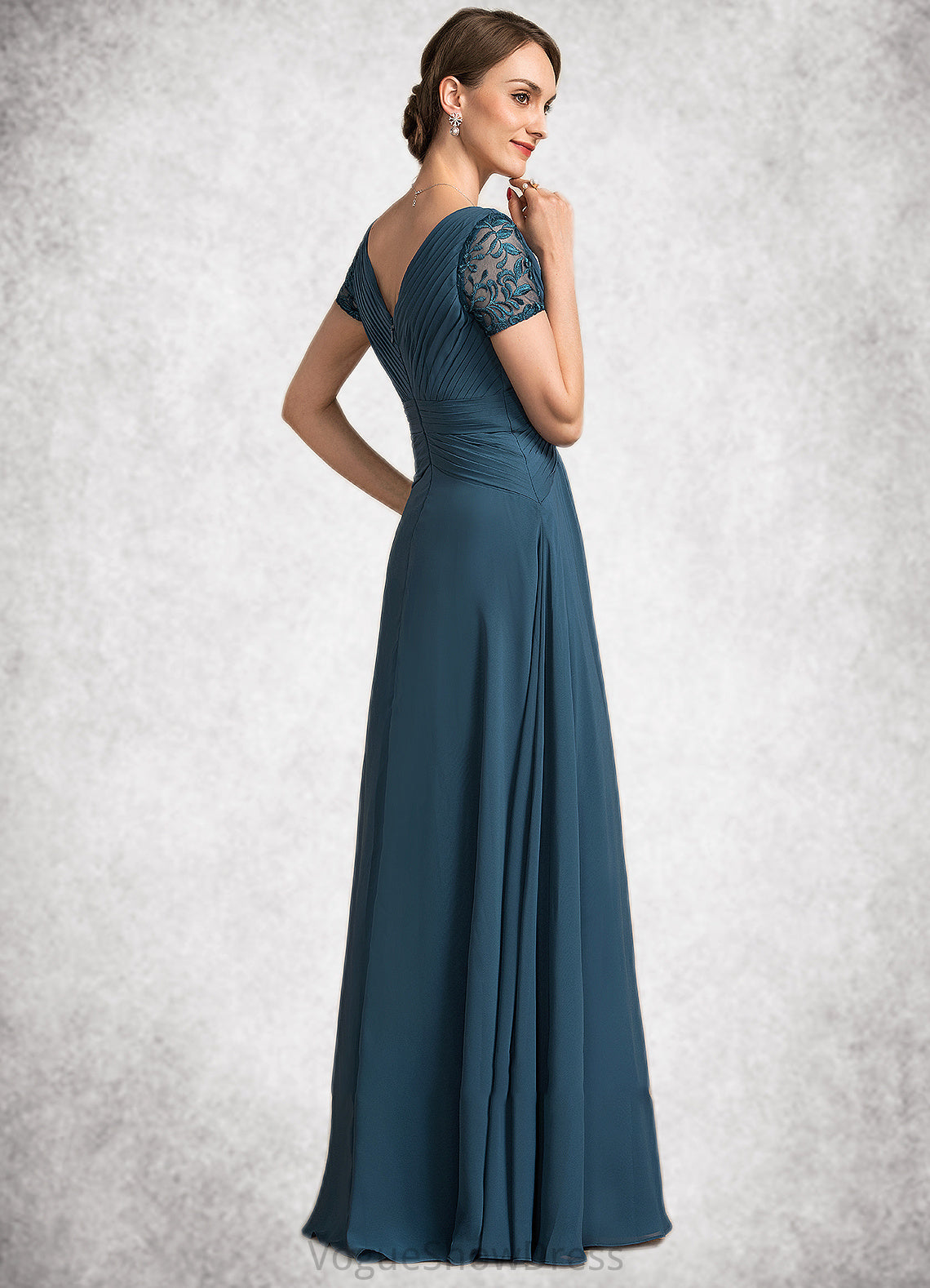 Lola A-Line V-neck Floor-Length Chiffon Mother of the Bride Dress With Lace DL126P0014713