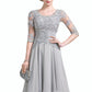 Amara A-Line Scoop Neck Knee-Length Chiffon Mother of the Bride Dress With Ruffle Appliques Lace DL126P0014715