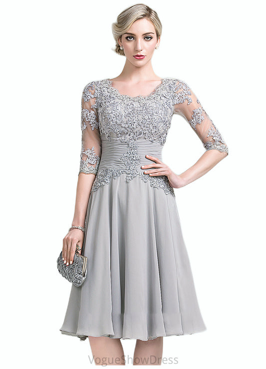 Amara A-Line Scoop Neck Knee-Length Chiffon Mother of the Bride Dress With Ruffle Appliques Lace DL126P0014715