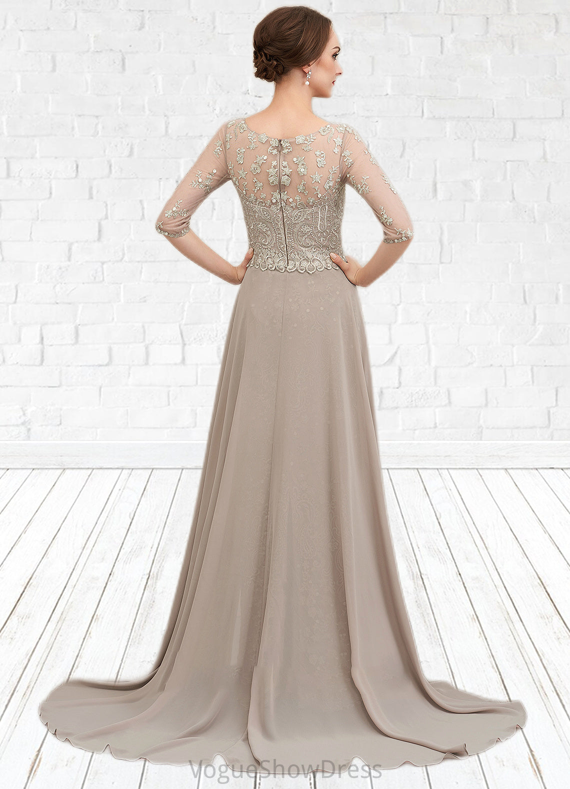 Sadie Sheath/Column Scoop Neck Sweep Train Chiffon Lace Mother of the Bride Dress DL126P0014716