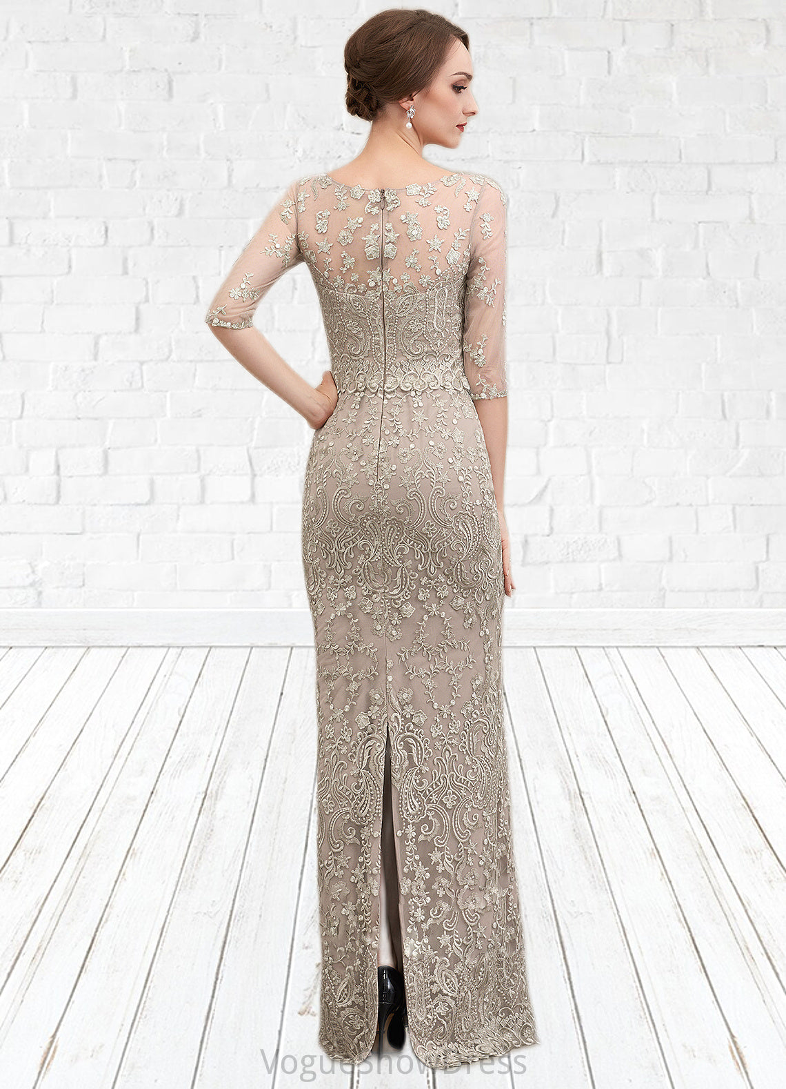 Sadie Sheath/Column Scoop Neck Sweep Train Chiffon Lace Mother of the Bride Dress DL126P0014716