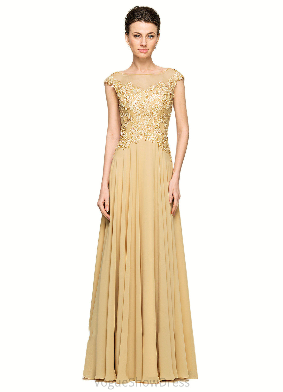 Norah A-Line Scoop Neck Floor-Length Chiffon Lace Mother of the Bride Dress With Beading Sequins DL126P0014717