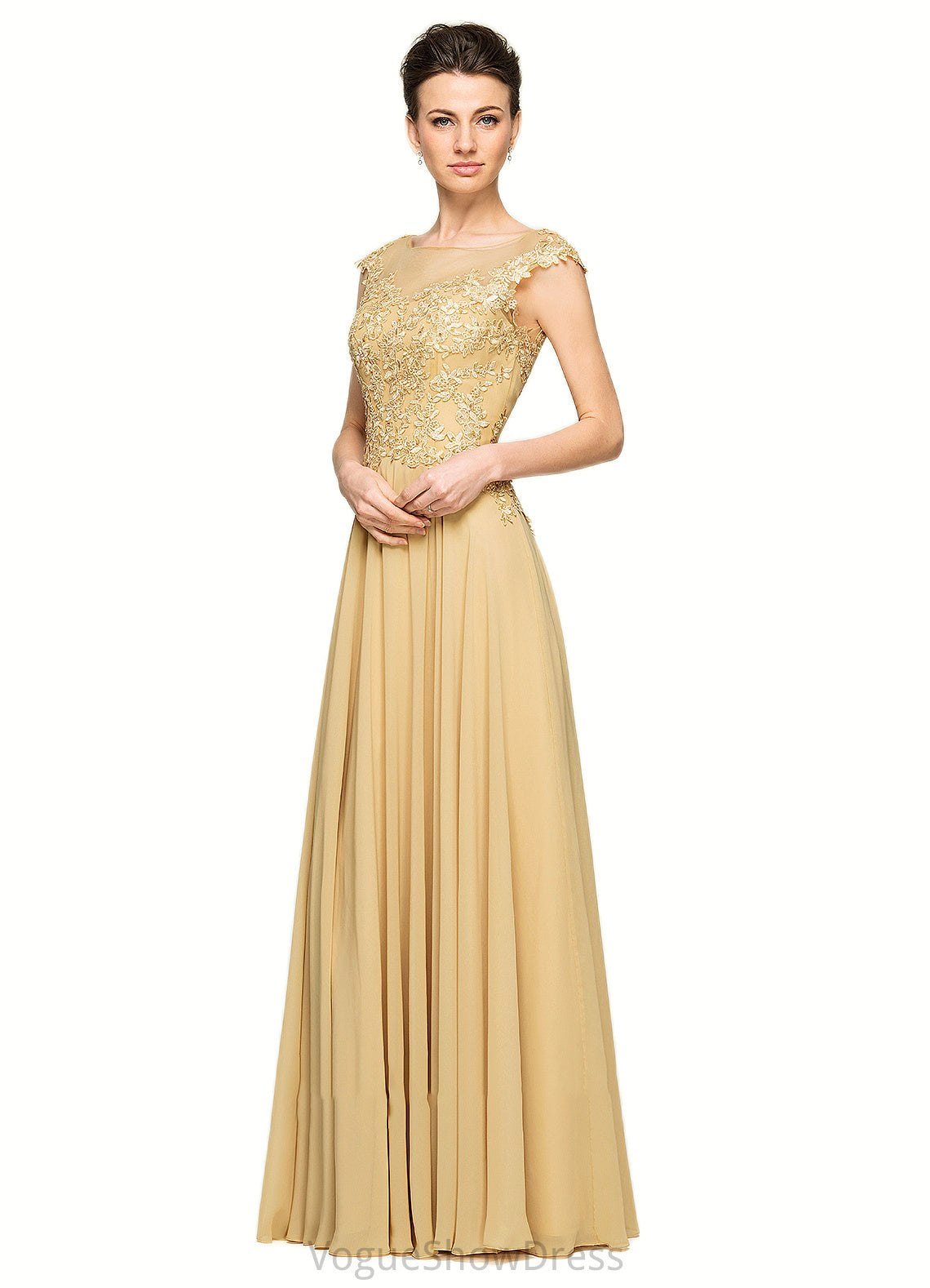 Norah A-Line Scoop Neck Floor-Length Chiffon Lace Mother of the Bride Dress With Beading Sequins DL126P0014717