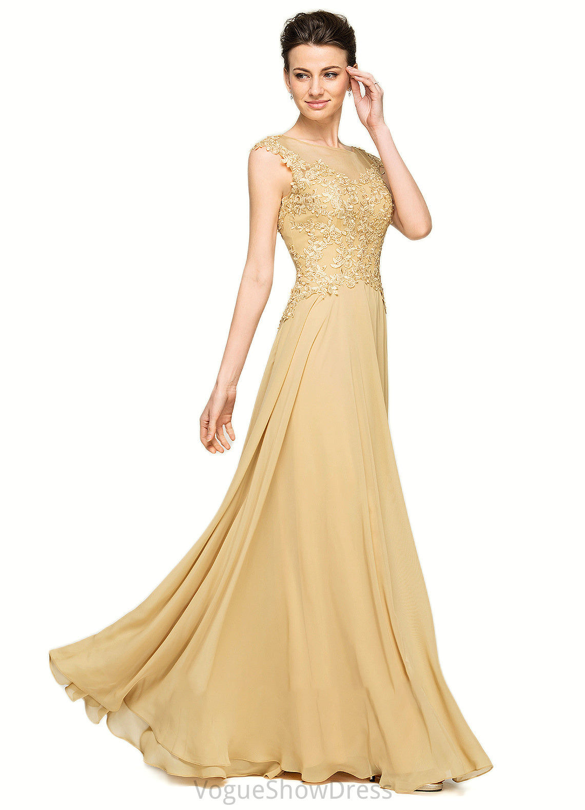 Norah A-Line Scoop Neck Floor-Length Chiffon Lace Mother of the Bride Dress With Beading Sequins DL126P0014717