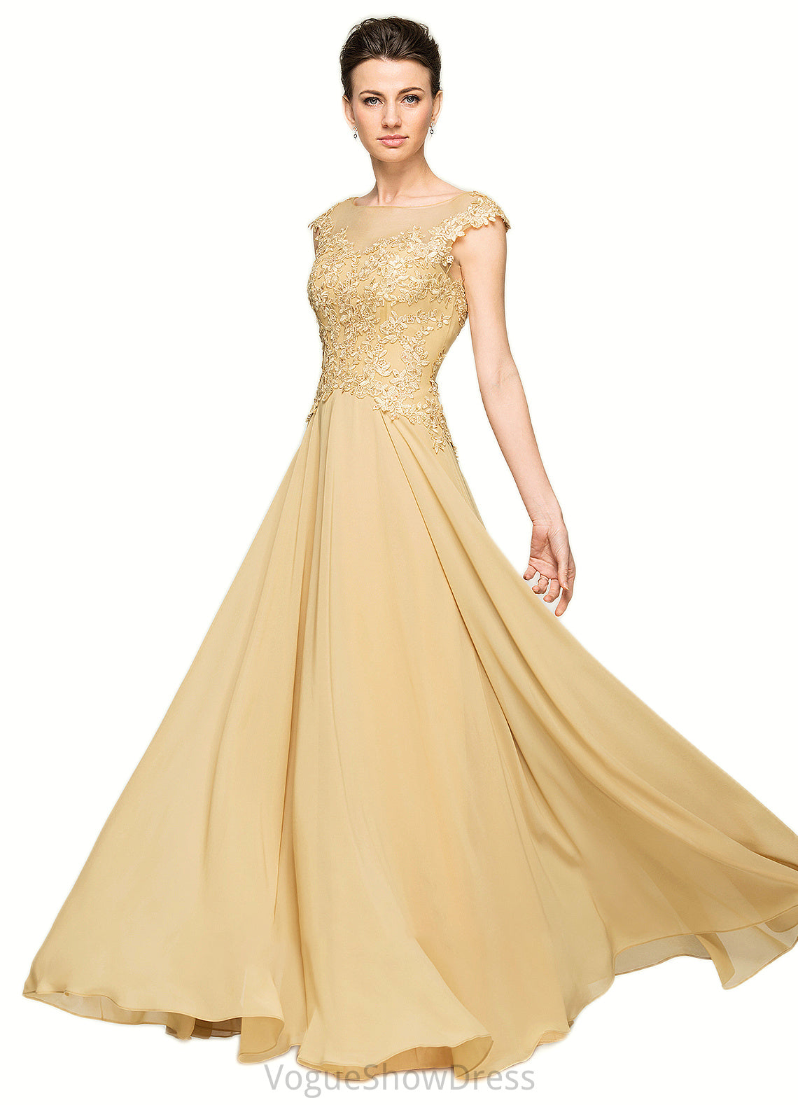 Norah A-Line Scoop Neck Floor-Length Chiffon Lace Mother of the Bride Dress With Beading Sequins DL126P0014717