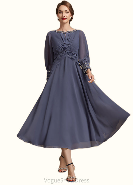 Leanna A-Line Scoop Neck Tea-Length Chiffon Mother of the Bride Dress With Ruffle Beading DL126P0014718