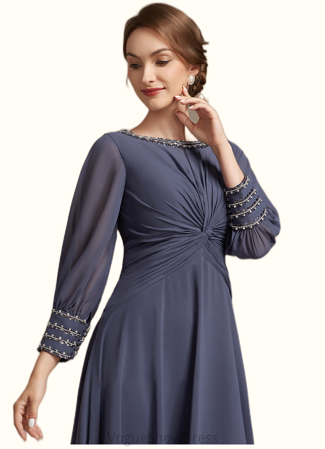 Leanna A-Line Scoop Neck Tea-Length Chiffon Mother of the Bride Dress With Ruffle Beading DL126P0014718