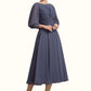 Leanna A-Line Scoop Neck Tea-Length Chiffon Mother of the Bride Dress With Ruffle Beading DL126P0014718