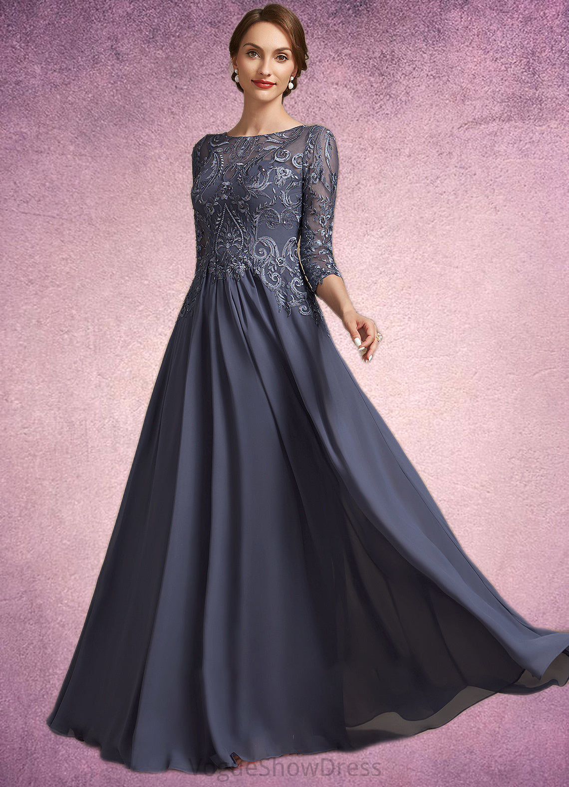 Maya A-Line Scoop Neck Floor-Length Chiffon Lace Mother of the Bride Dress DL126P0014719