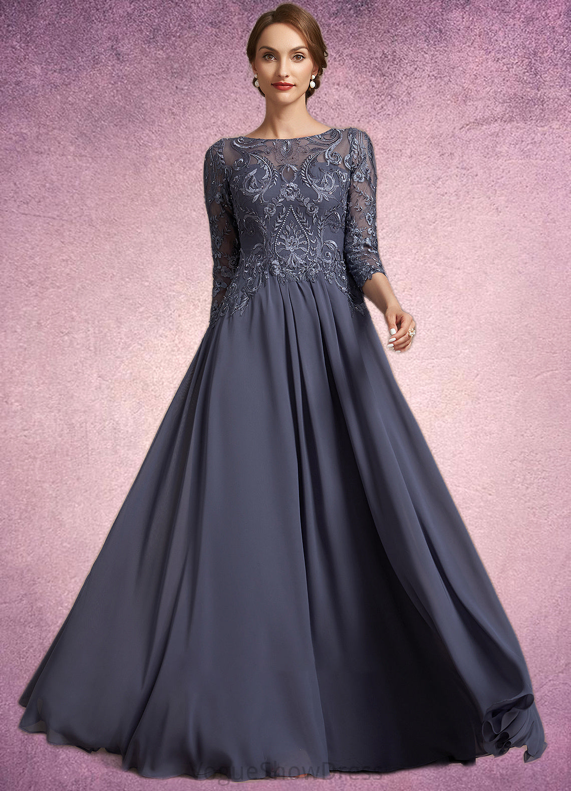 Maya A-Line Scoop Neck Floor-Length Chiffon Lace Mother of the Bride Dress DL126P0014719