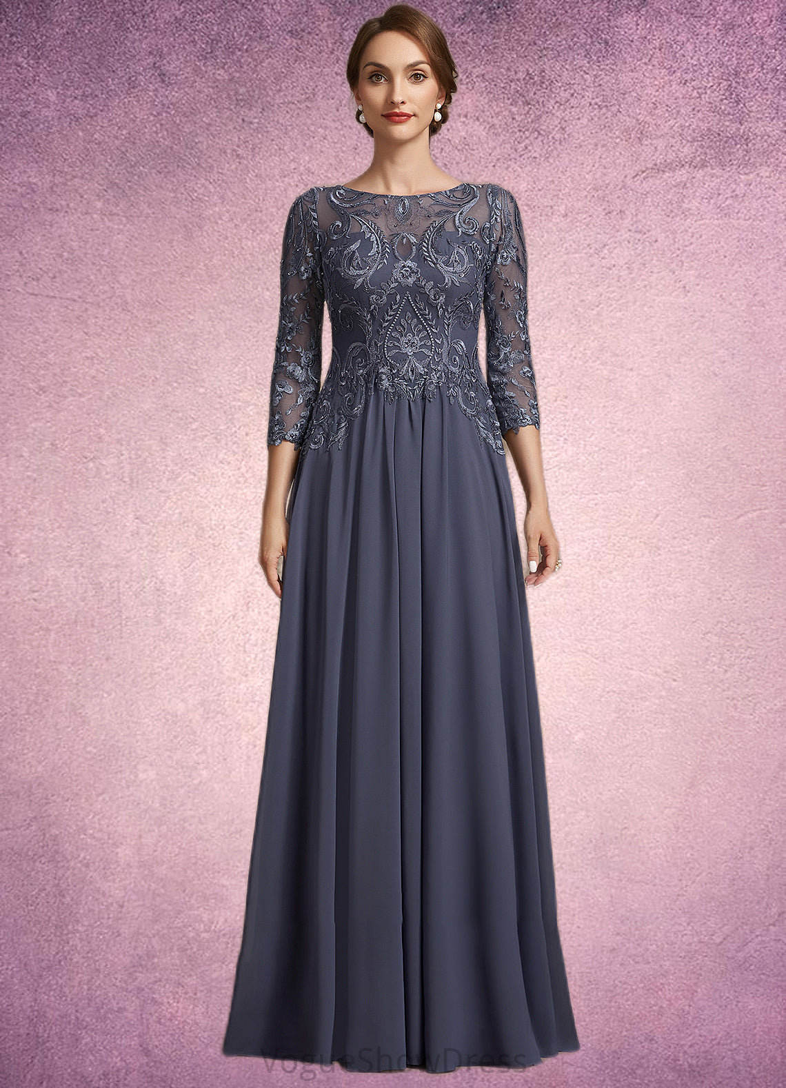 Maya A-Line Scoop Neck Floor-Length Chiffon Lace Mother of the Bride Dress DL126P0014719