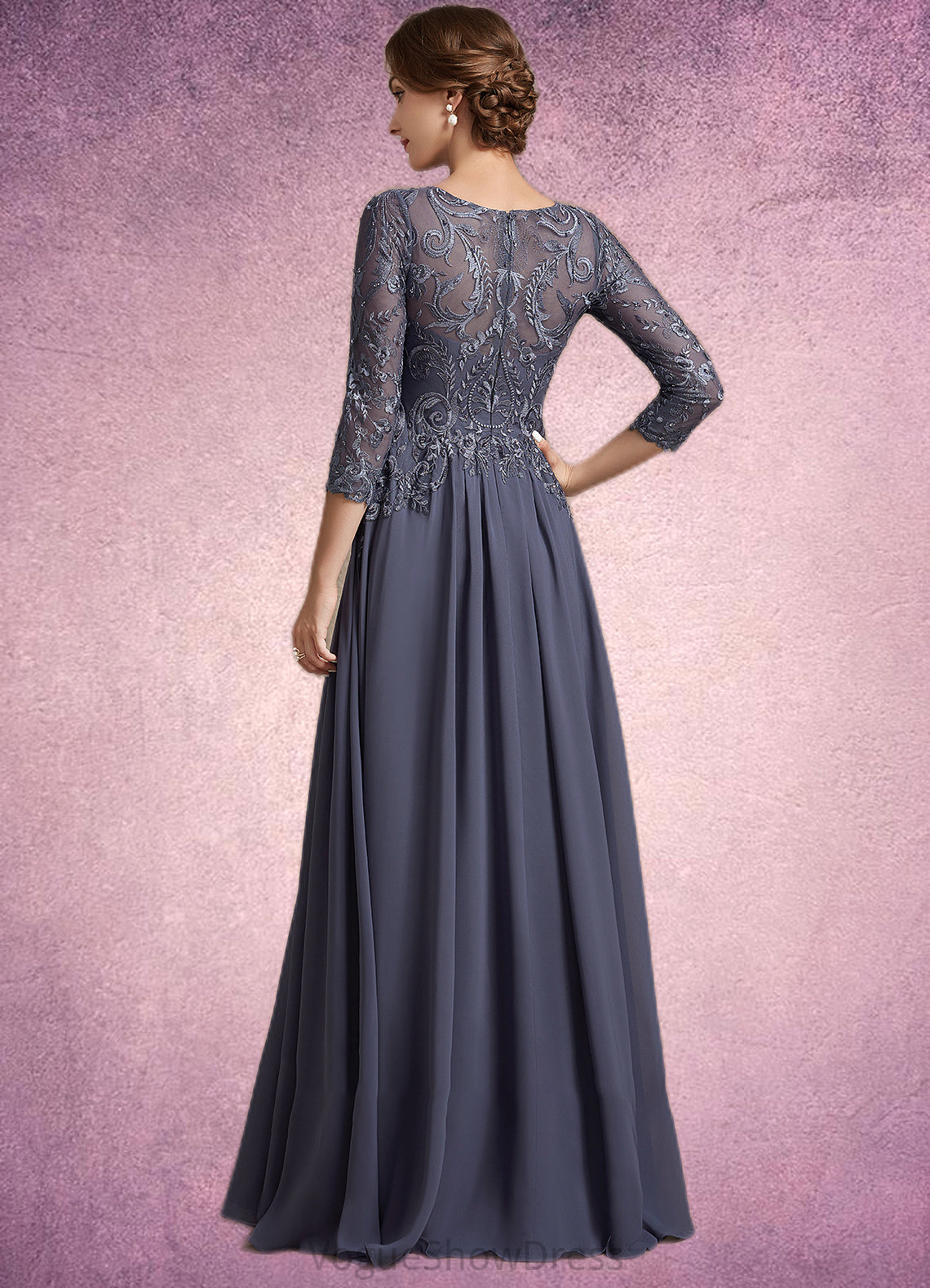 Maya A-Line Scoop Neck Floor-Length Chiffon Lace Mother of the Bride Dress DL126P0014719