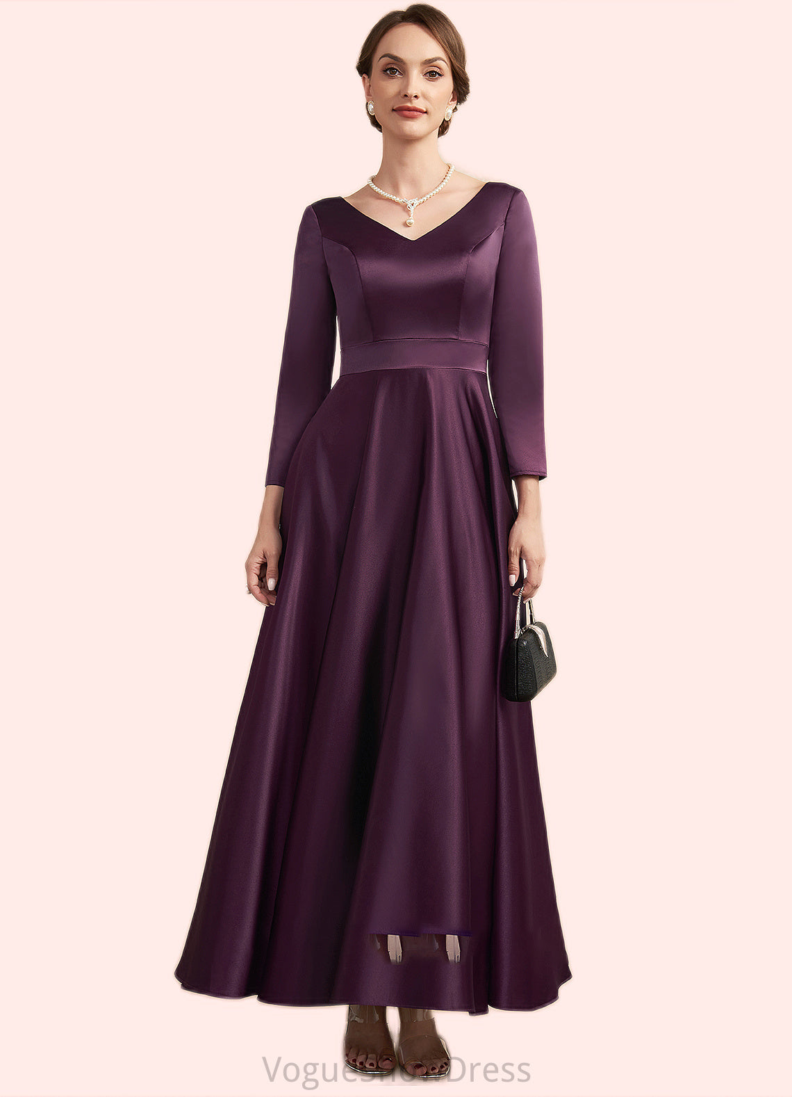 Genevieve A-Line V-neck Ankle-Length Satin Mother of the Bride Dress With Pockets DL126P0014720