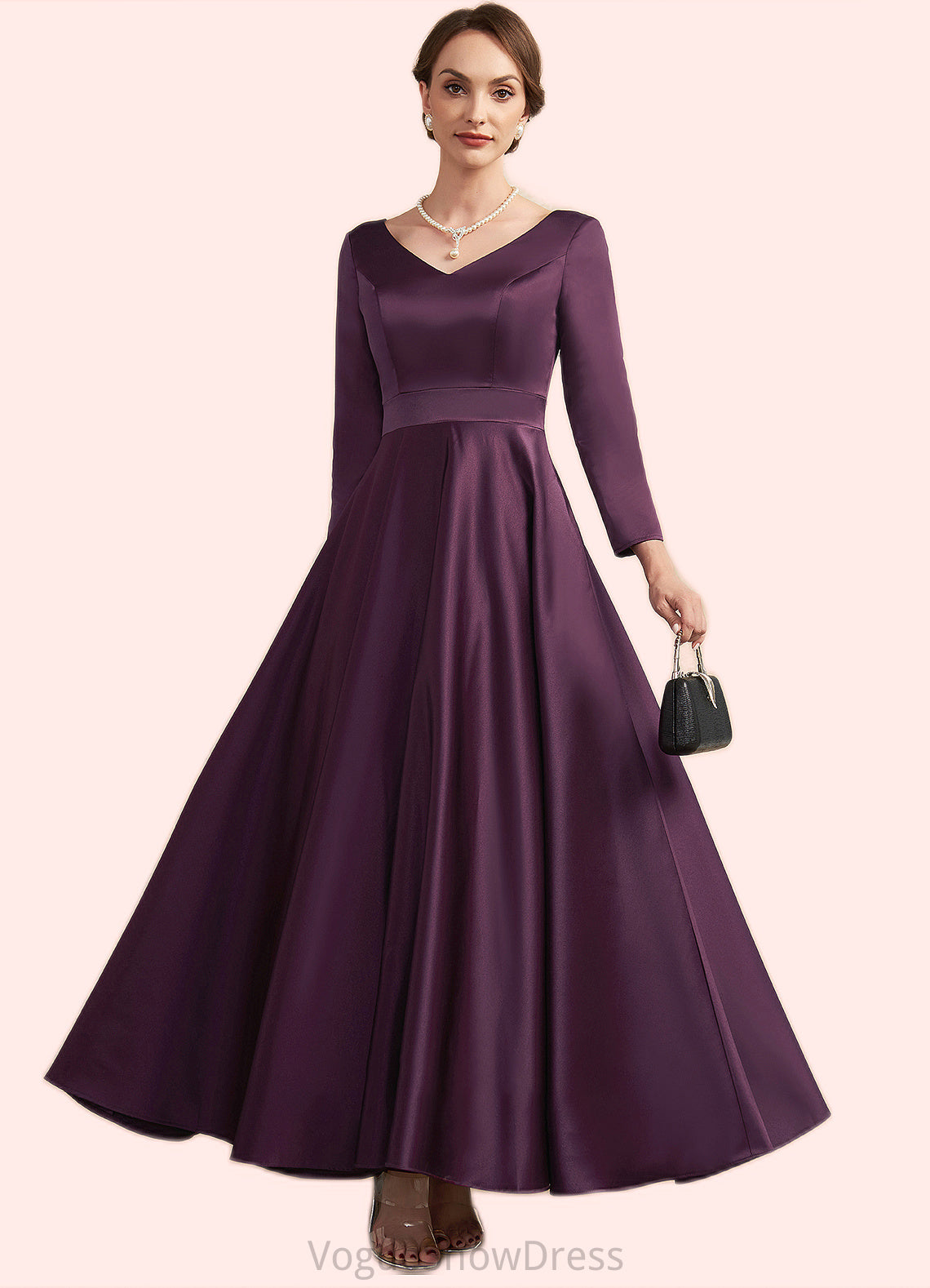 Genevieve A-Line V-neck Ankle-Length Satin Mother of the Bride Dress With Pockets DL126P0014720