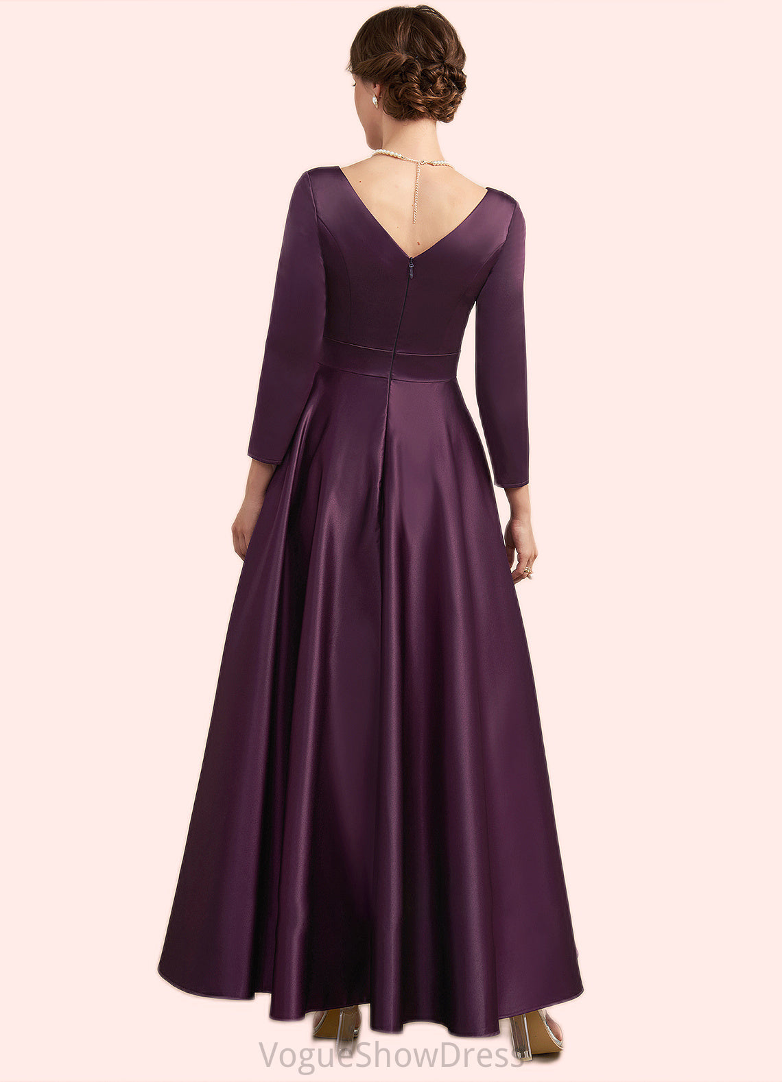 Genevieve A-Line V-neck Ankle-Length Satin Mother of the Bride Dress With Pockets DL126P0014720