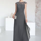 Belen A-Line Scoop Neck Floor-Length Chiffon Mother of the Bride Dress With Beading Sequins Cascading Ruffles DL126P0014721