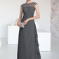 Belen A-Line Scoop Neck Floor-Length Chiffon Mother of the Bride Dress With Beading Sequins Cascading Ruffles DL126P0014721