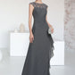 Belen A-Line Scoop Neck Floor-Length Chiffon Mother of the Bride Dress With Beading Sequins Cascading Ruffles DL126P0014721