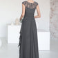 Belen A-Line Scoop Neck Floor-Length Chiffon Mother of the Bride Dress With Beading Sequins Cascading Ruffles DL126P0014721