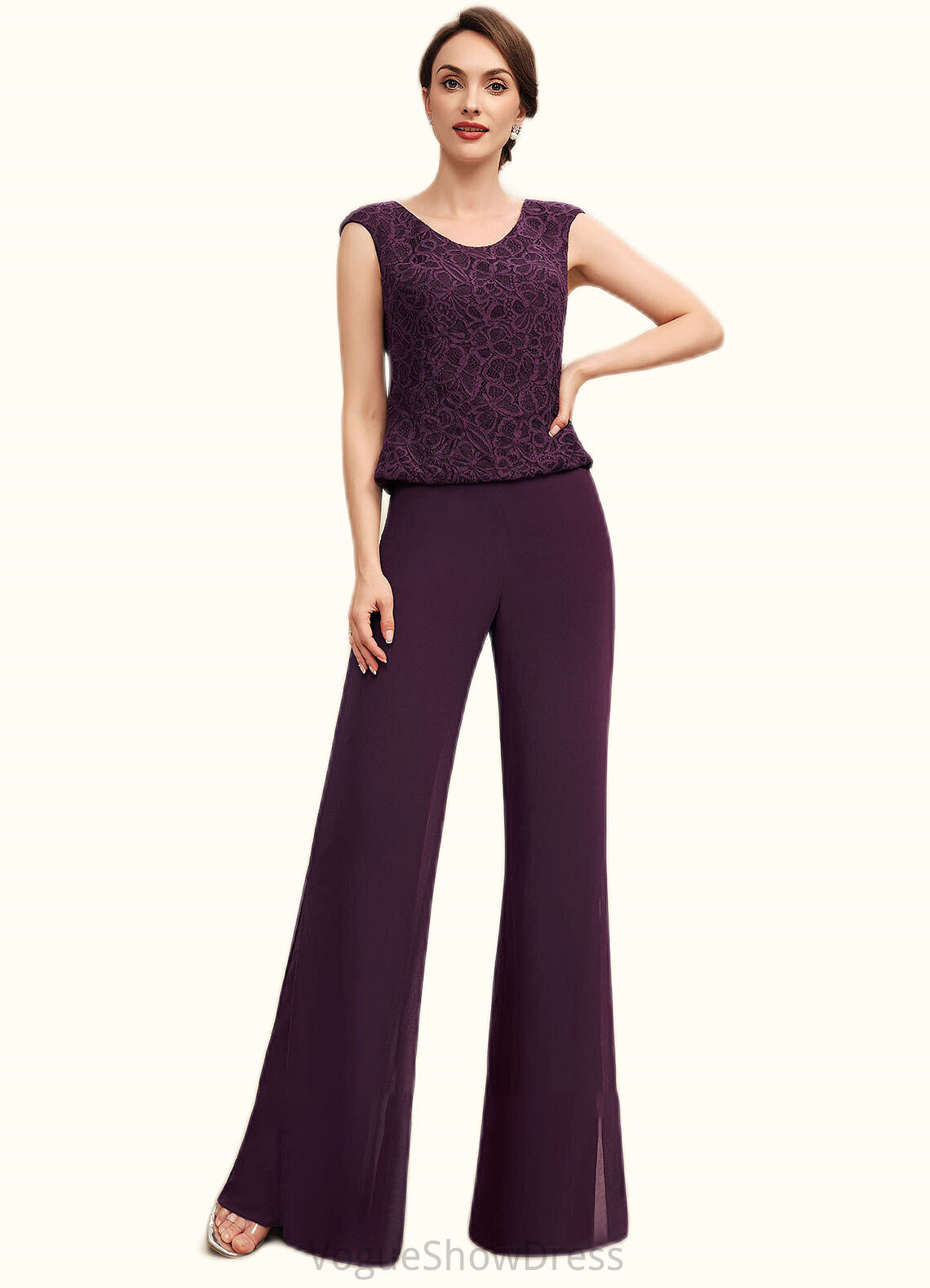 Rylee Jumpsuit/Pantsuit Scoop Neck Floor-Length Chiffon Lace Mother of the Bride Dress DL126P0014722