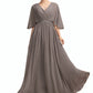 Samantha A-Line V-neck Ankle-Length Chiffon Mother of the Bride Dress With Ruffle Beading DL126P0014723