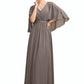 Samantha A-Line V-neck Ankle-Length Chiffon Mother of the Bride Dress With Ruffle Beading DL126P0014723