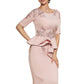 Selah Sheath/Column Scoop Neck Knee-Length Stretch Crepe Mother of the Bride Dress With Beading Appliques Lace Sequins Cascading Ruffles DL126P0014725