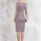 Liana Sheath/Column Scoop Neck Knee-Length Satin Lace Mother of the Bride Dress With Beading Bow(s) DL126P0014727