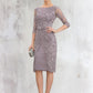 Liana Sheath/Column Scoop Neck Knee-Length Satin Lace Mother of the Bride Dress With Beading Bow(s) DL126P0014727