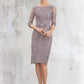 Liana Sheath/Column Scoop Neck Knee-Length Satin Lace Mother of the Bride Dress With Beading Bow(s) DL126P0014727