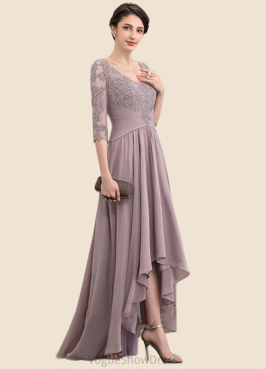 Grace A-Line V-neck Asymmetrical Chiffon Lace Mother of the Bride Dress With Sequins DL126P0014728