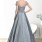 Kinsley A-Line V-neck Floor-Length Satin Lace Mother of the Bride Dress With Beading Sequins DL126P0014730