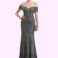 Lindsay Trumpet/Mermaid Off-the-Shoulder Floor-Length Tulle Lace Mother of the Bride Dress With Sequins DL126P0014731